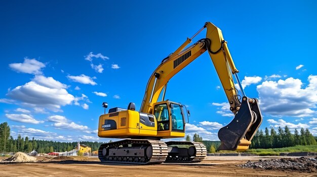 Photo a yellow excavator is being used to work