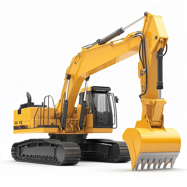 a yellow excavator is shown on a white background