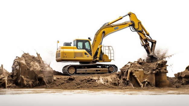 Yellow Excavator on Pile of Dirt