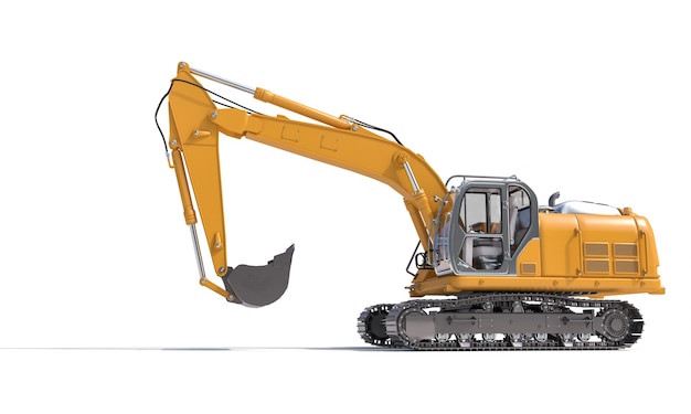 Yellow excavator on the white background.