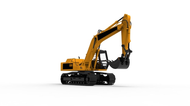 Yellow excavator on the white background