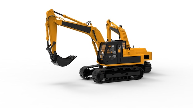 Yellow excavator on the white background