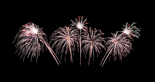 Yellow fireworks sparkling on the night sky