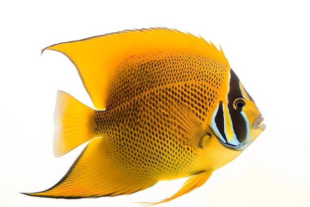 A yellow fish with black stripes and blue stripes.