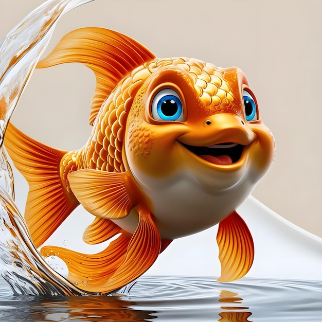 a yellow fish with blue eyes and a blue eyes is in a water drop