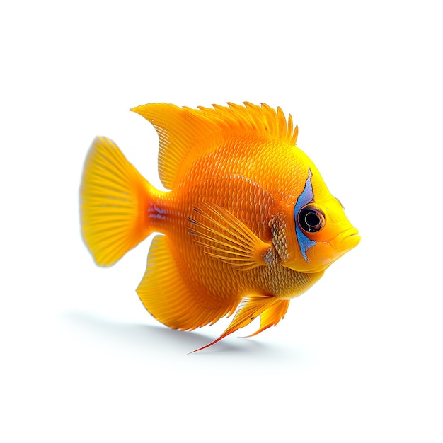 Yellow Fish With Blue Eyes on White Background Generative AI