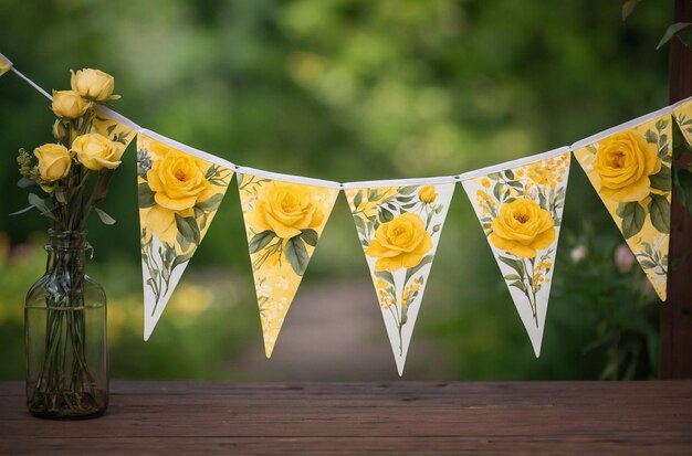 Photo yellow floral bunting