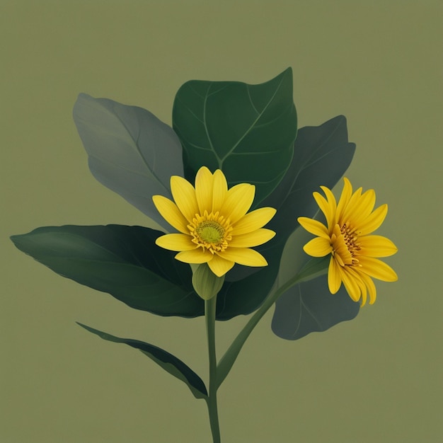 A yellow flower on a green background