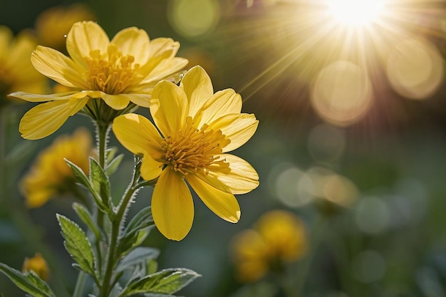 Yellow flower head shining in summer sunlight