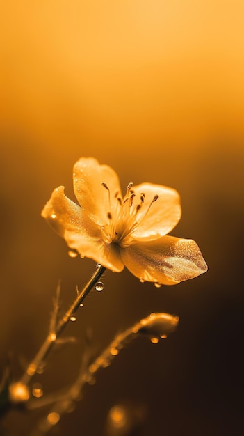 A yellow flower in the rain