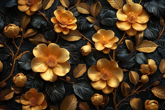 a yellow flower with black leaves and brown leaves