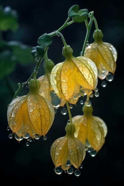 A yellow flower with the raindrops on it