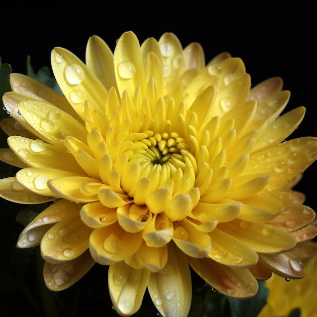 A yellow flower with water droplets on it