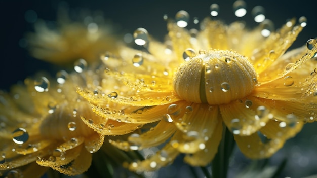 A yellow flower with water droplets on it