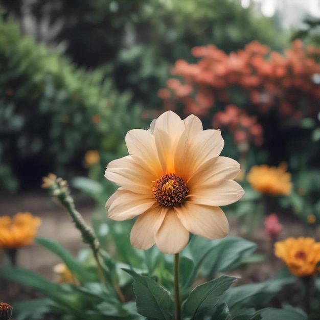 Photo a yellow flower with the yellow center is in a garden