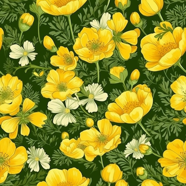 Yellow flowers on a green background