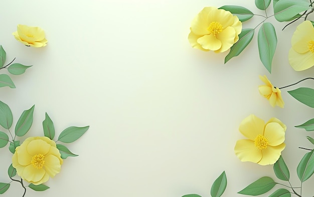 Yellow Flowers and Leaves with Empty Space for Text