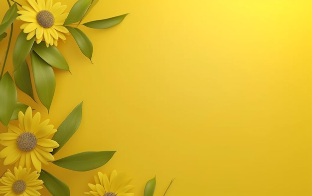 Yellow Flowers and Leaves with Empty Space for Text