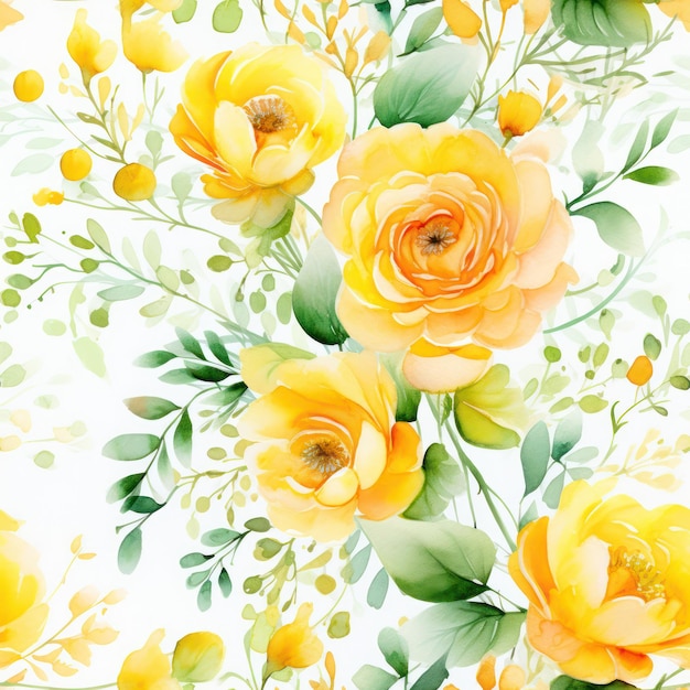 yellow flowers watercolor seamless pattern