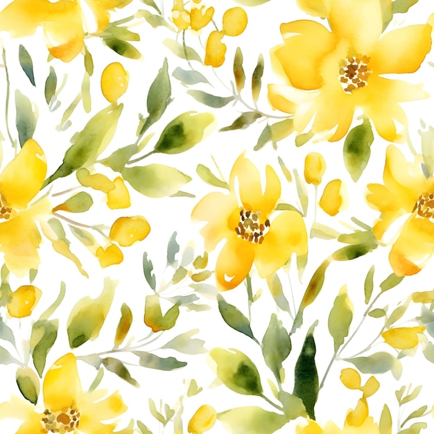 Yellow flowers watercolor seamless patterns