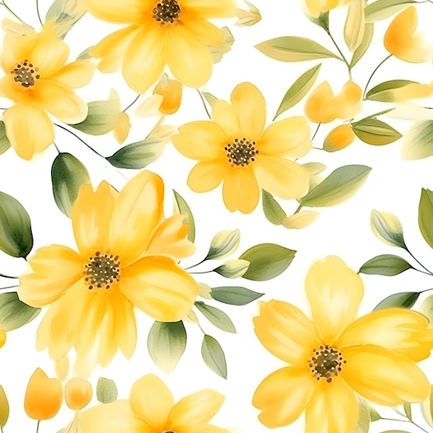 Yellow flowers watercolor seamless patterns