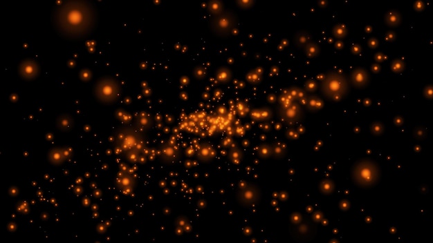 yellow flying particles on a black background