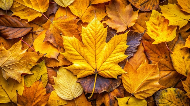 yellow fresh leaves on dry leaves