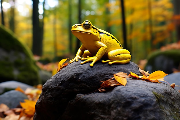 Yellow frog on a stone AI generated