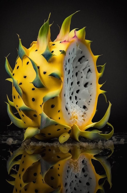 A yellow fruit with the word dragon on it