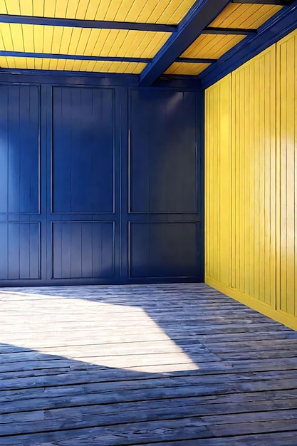 a yellow garage door with a blue door that says quot the word quot on it