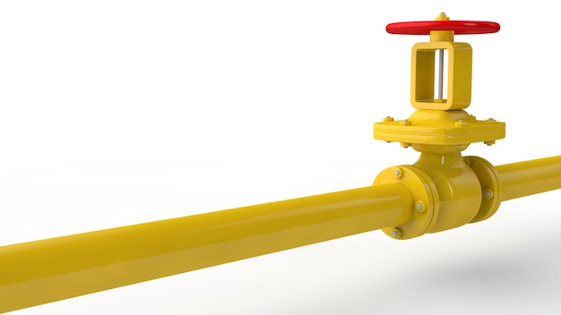 Yellow gas pipe line valves isolated on white 3d render