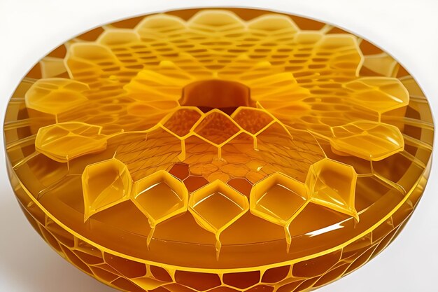 Photo a yellow glass bowl with a pattern of squares and the design on it