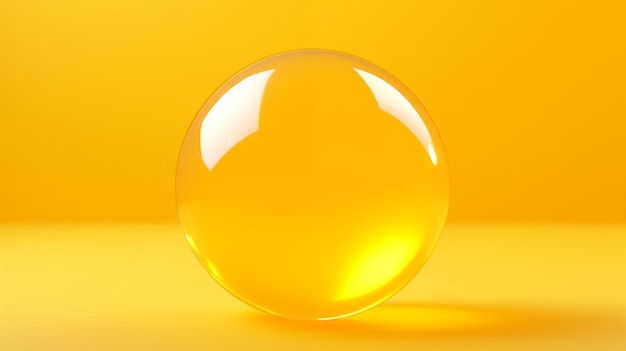 Yellow Glossy Sphere on Bright Yellow Background