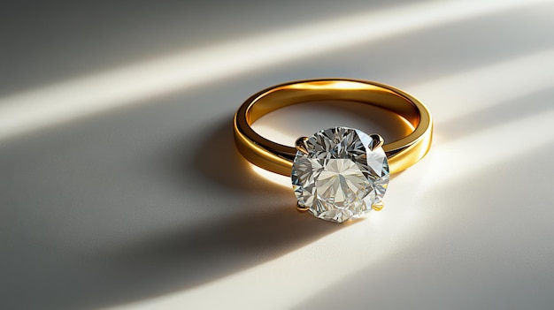 Photo a yellow gold diamond engagement ring set in a white solitaire design