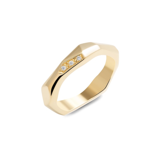 Yellow gold ring with diamonds isolated on white background