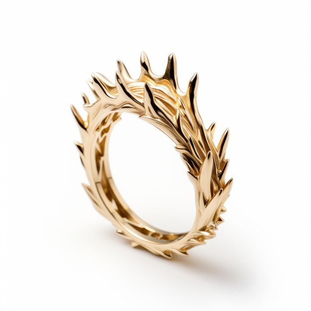 Yellow Gold Ring With Thorn Design Inspired By Crown