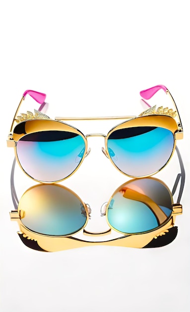 Yellow and gold sunglasses the concept of a vacation in the south the world of fashion and beauty