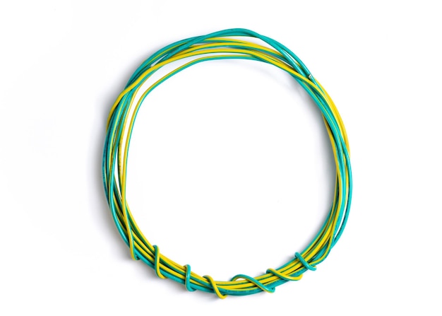 yellow green electric wire on a white background