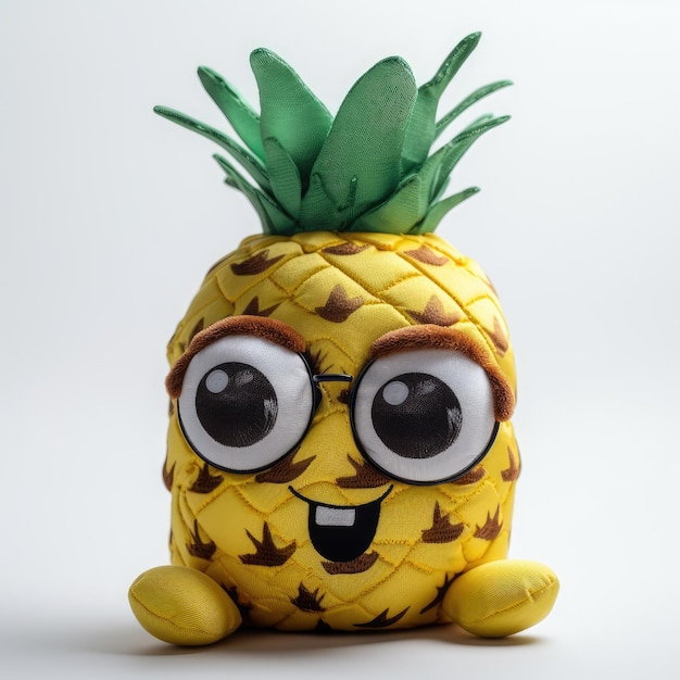 A yellow and green pineapple with a big eye and a big smile.