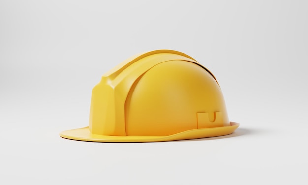 Yellow hard hat safety helmet on white background Business and construction engineering concept 3D illustration rendering