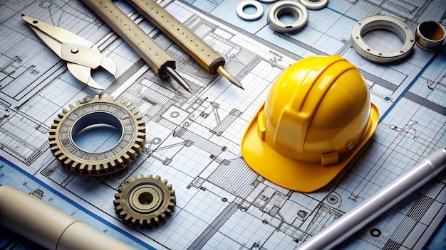 Photo a yellow hard hat sits on top of a piece of paper with a yellow hard hat on it