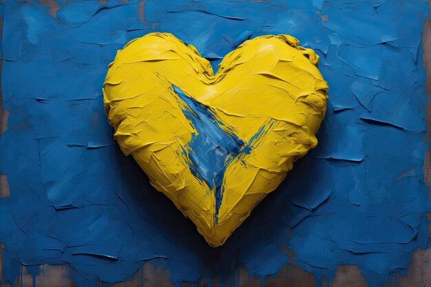 Yellow heart on blue background abstract background in colors of the Ukrainian flag Generative AI