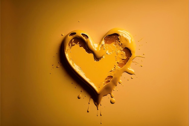 Yellow Heart on yellow background love and minimal idea concept Created with Generative AI technology