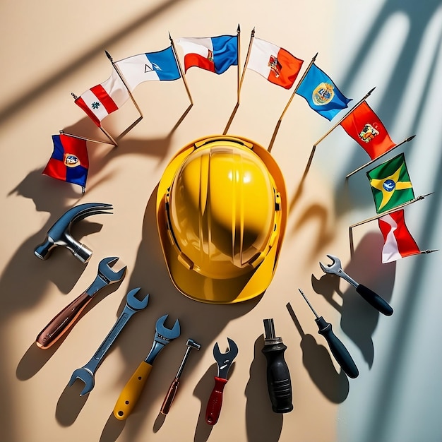 a yellow helmet with the word flags on it labr day