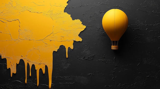 Photo yellow hot air balloon with dripping paint