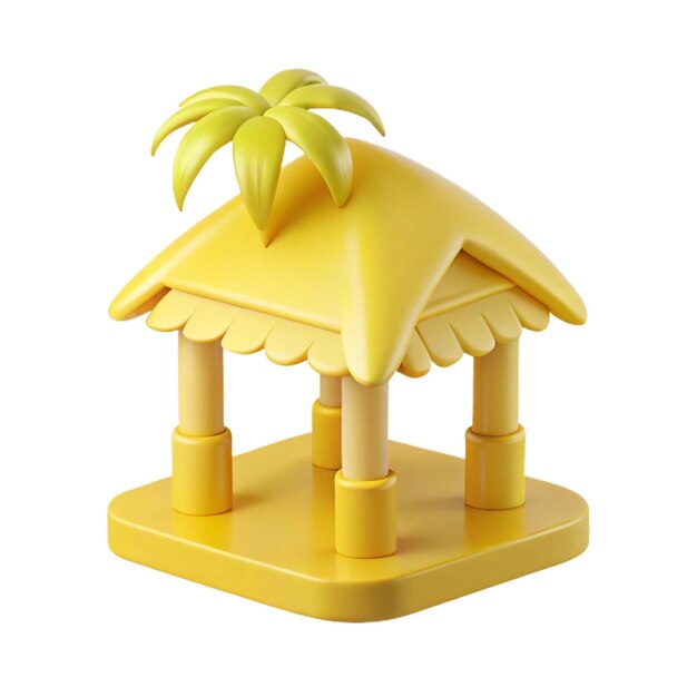 a yellow house with palm trees on top of it