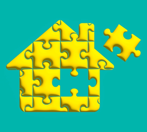 Photo a yellow house with a puzzle piece in the center.