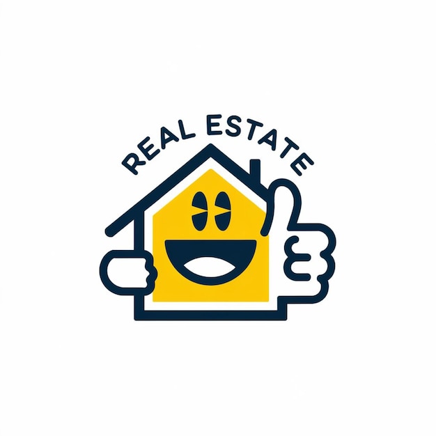 a yellow house with the word real estate on it