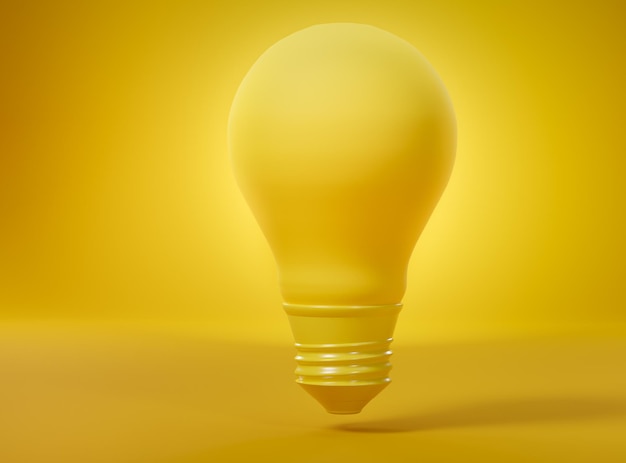 Yellow incandescent light bulb over yellow studio background Concept of energy saving ecology innovationenvironment care and protection 3D rendering