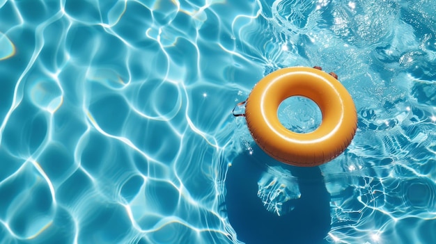 A yellow inflatable ring floats in a pool of water